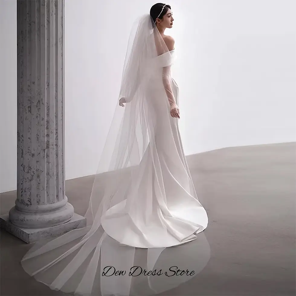Miniatura: Elegant Satin Robe De Mariée With Off the Shoulder Classic Mermaid Sleeveless