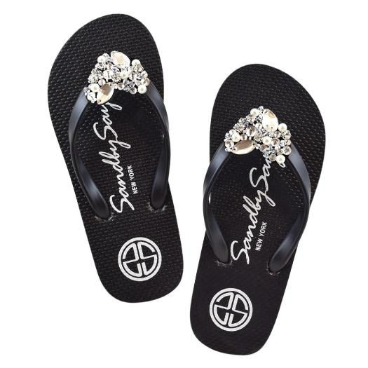 Crystal Heart - Big Kids Sandal Clear Rhine Stone Embellished Girls Flip Flops