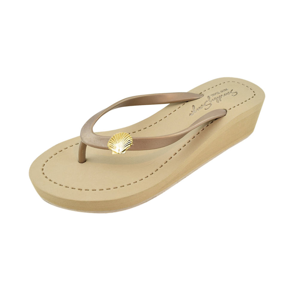 Thumbnail: Gold Shell - Mid Wedge Flip Flops