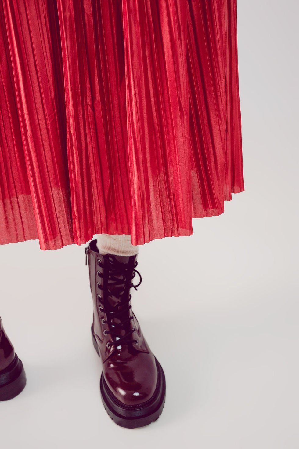 Thumbnail: Shiny Rust Pleated Midi Skirt