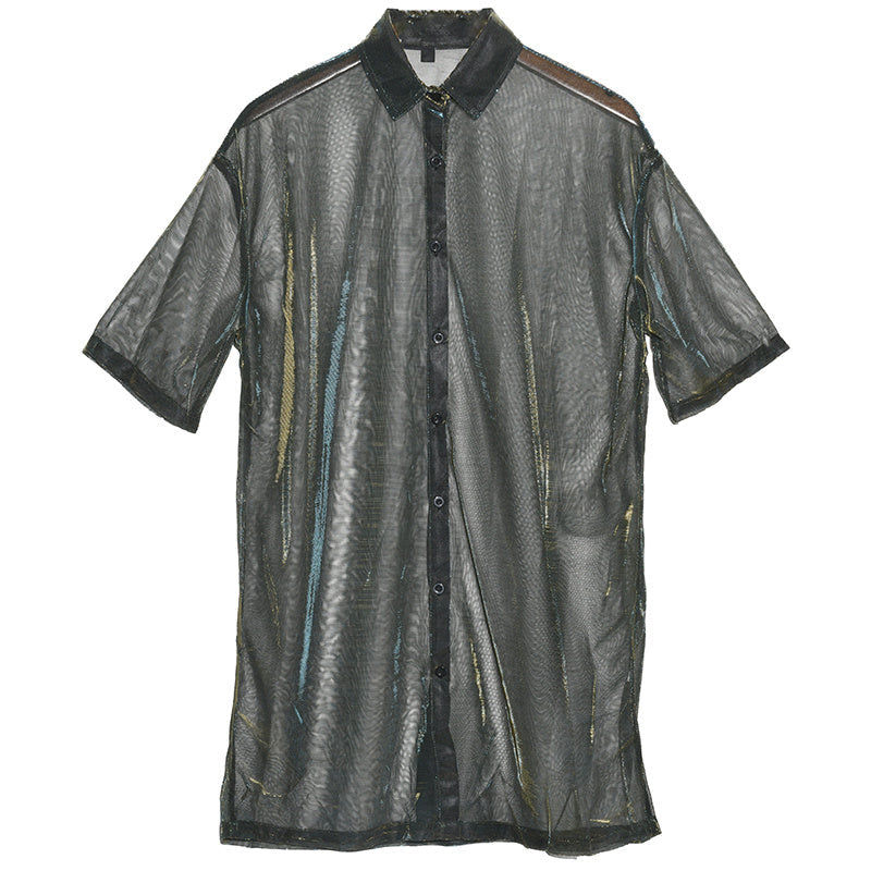 Thumbnail: Reece Sheer Shimmer Shirt Dress - Gold Green