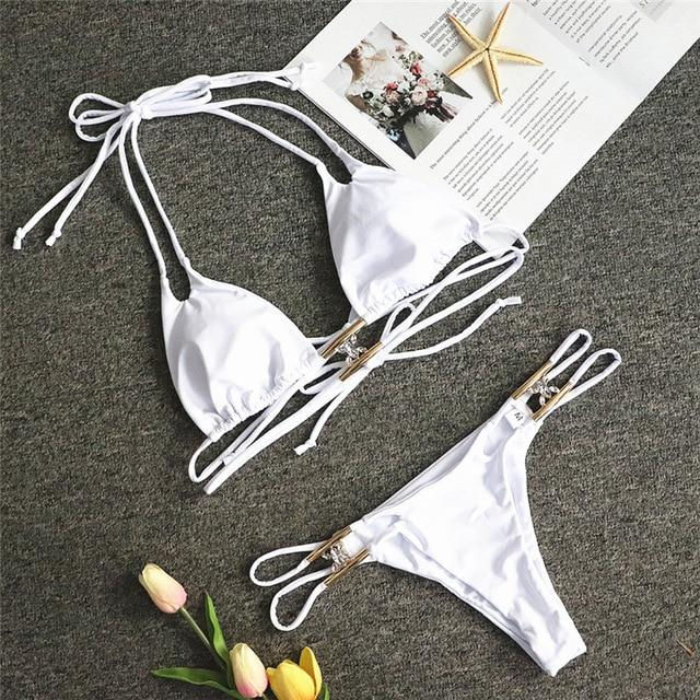 Thumbnail: Diamond Bikini Sexy Push Up Halter Swimsuit Female Crystal Swimwear Women