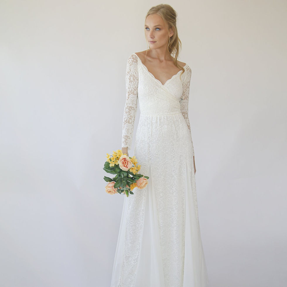 Thumbnail: Ivory Off Shoulder Wrap Long Sleeves ,Mermaid Wedding Dress #1280
