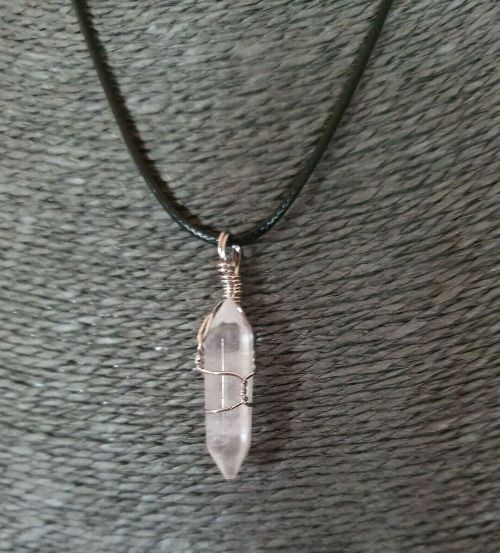 Thumbnail: Wire wrapped clear crystal point, pendant necklace
