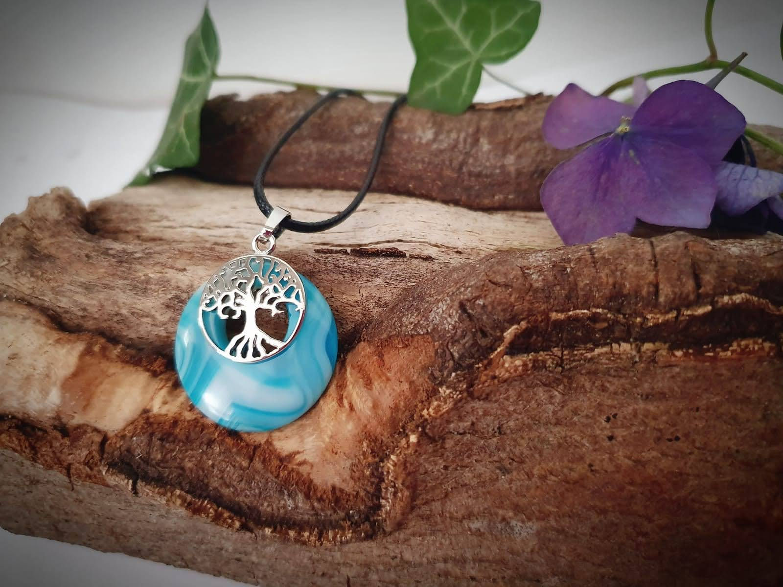 Tree of Life, Blue Agate pendant necklace