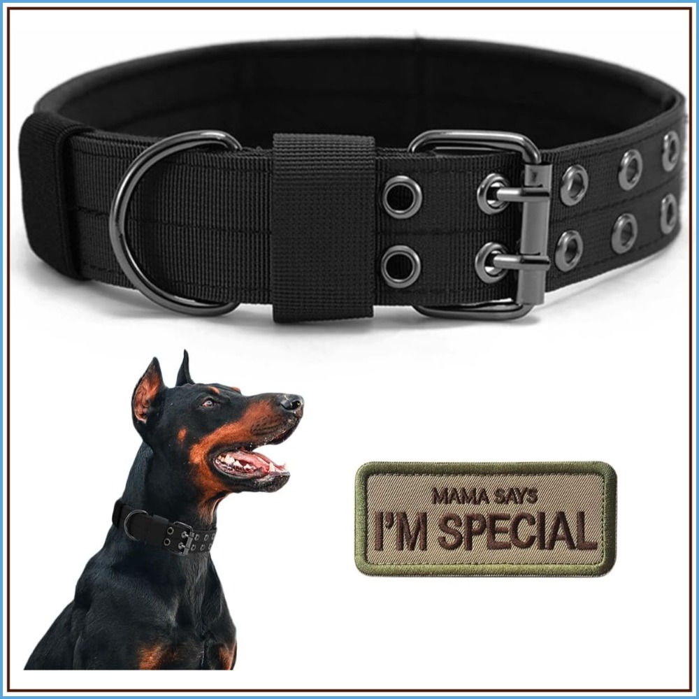 Military Dog Collar, Adjustable Nylon with Metal Buckle, Soft Padded, for Medium