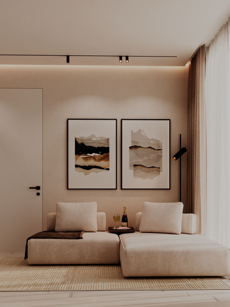 Living room, La Vague Douce — interior design by Atelier Vèno