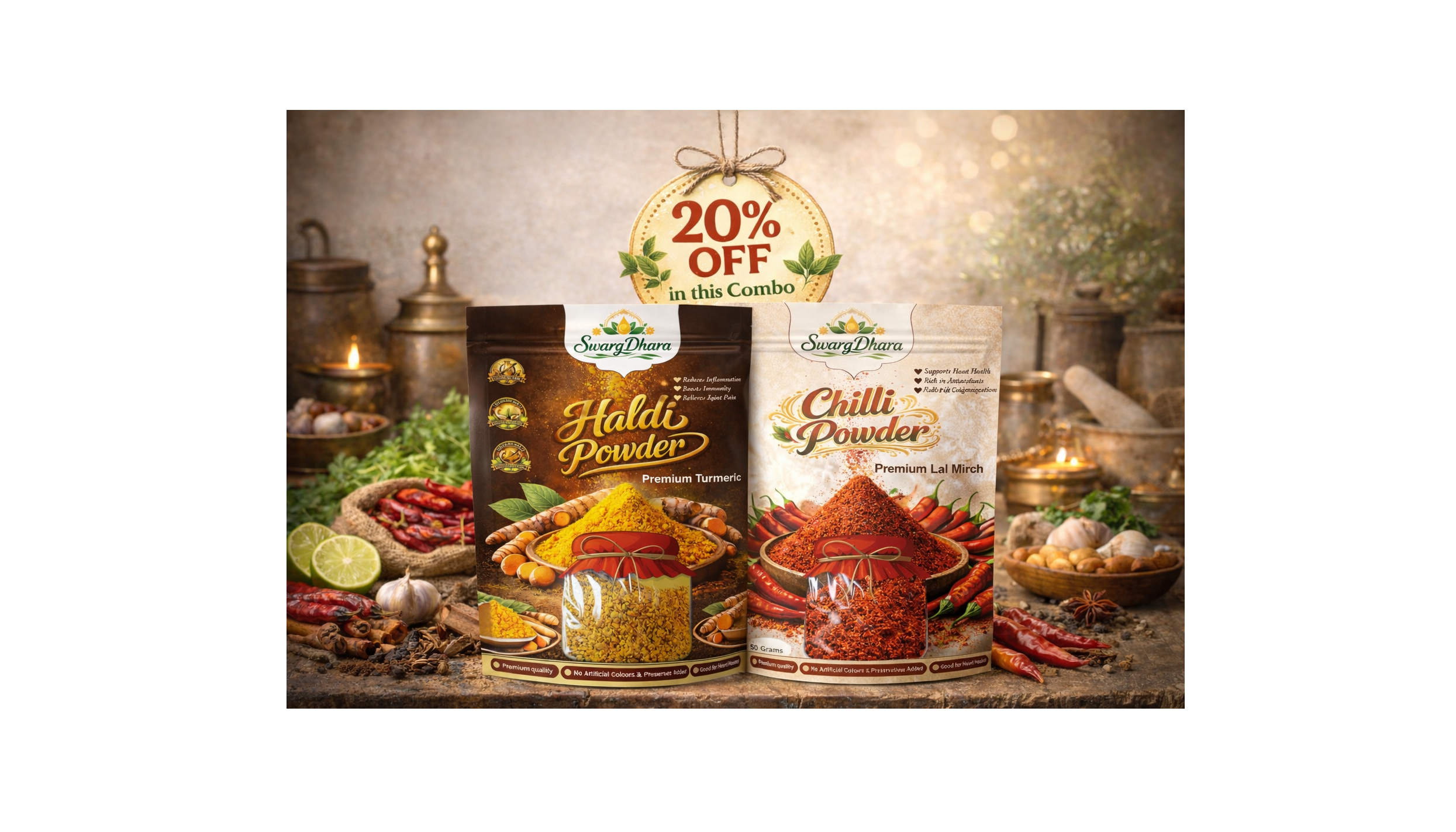 Natural Premium Haldi Powder + Red Chilli Powder Combo