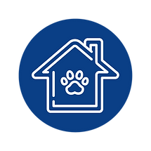 Logotipo de una casa con una patita de gato representando el hogar que le daremos en todo momento