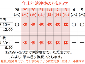 年末年始の休診日