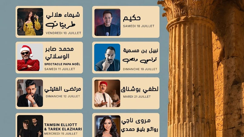 Lors de cette 50e édition, avec un budget de seulement 600 000 dinars, fondé principalement sur du mécénat culturel, 10 spectacles avec un fort trait commercial sont programmés. Ils se présentent comme suit :     Lotfi Bouchnak, Raouf Maher, Sami Lajmi avec son spectacle soufi Ziara, ainsi que Marwa Nagy. Cette artiste égyptienne perpétue l'héritage tarab oriental et se classe dans le calibre artistique de May Farouk.     Selon les organisateurs, cette 50e édition verra se produire, en outre, le chanteur égyptien Hakim, chanteur très connu durant les années 90. C'est une figure de proue de la musique festive et populaire égyptienne. Le spectacle solo 'Papa Noël' de Saber Oueslati aura aussi une place de choix dans cette programmation, la représentation est prévue pour le 11 juillet 2026.    Le Festival de Dougga a prévu également un autre one-man-show avec un humoriste gravant peu à peu son nom dans les spectacles de rire dans notre pays, à savoir Nabil Ben Mesmia, connu sous le nom de