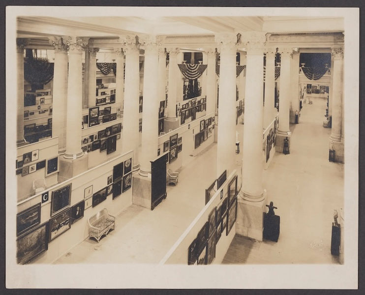 An April 1917 view of the Exhibition of the Society of Independent Artists at the Grand Central Palace.
