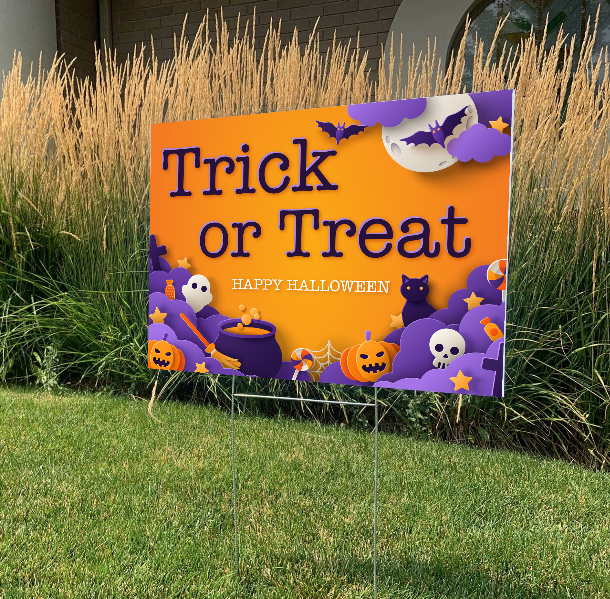 Trick-Or-Treat Happy Halloween Yard Sign with Metal Stake