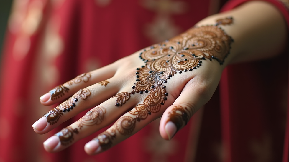 Close-up view of intricate mehndi design on a hand