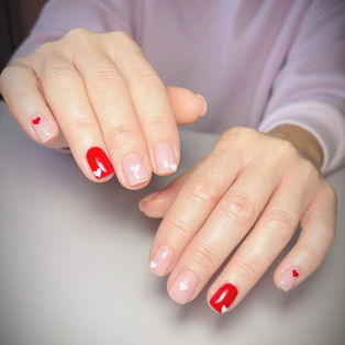 Minimalistische Luxus Nägel in Rot und Nude, künstlerische ukrainische Maniküre von Zalina Nagelstudio Plochingen Esslingen Stuttgart