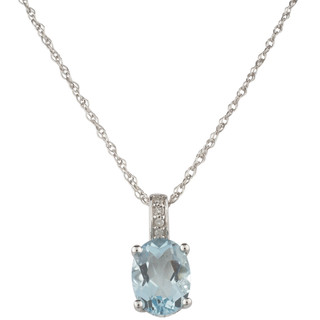 March: White Gold Oval Aquamarine and Diamond Pendant