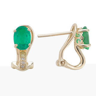 May: Yellow Gold Oval Emerald and Diamond Earrings
