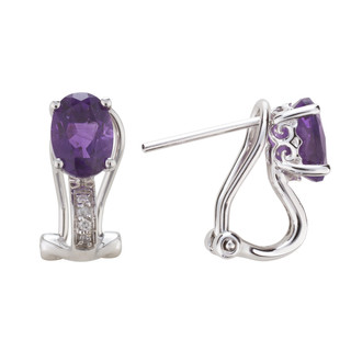 February: White Gold Oval Amethyst and Diamond Earrings