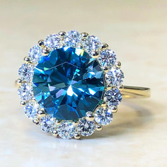 Custom-Made Blue Zircon And Diamond Ring