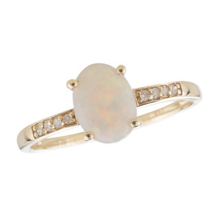 October: Yellow Gold Oval Opal and Diamond Ring