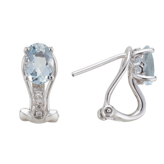 March: White Gold Oval Aquamarine and Diamond Earrings