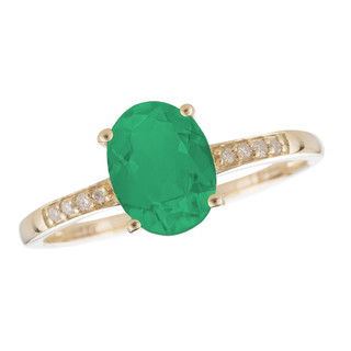 May: Yellow Gold Oval Emerald and Diamond Ring