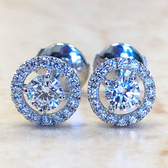 Custom-Made 0.75 Carats Diamond Halo Stud Earrings