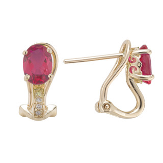 July: Yellow Gold Oval Ruby and Diamond Earrings