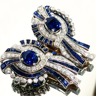 Vintage Sapphire and Diamond Double Clip Brooch