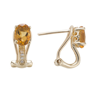 November: Yellow Gold Oval Citrine and Diamond Earrings