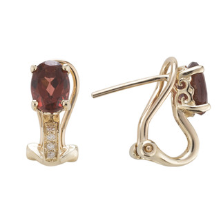 January: Yellow Gold Oval Garnet and Diamond Earrings