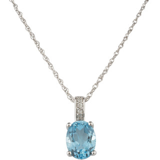 December: White Gold Oval Blue Topaz and Diamond Pendant