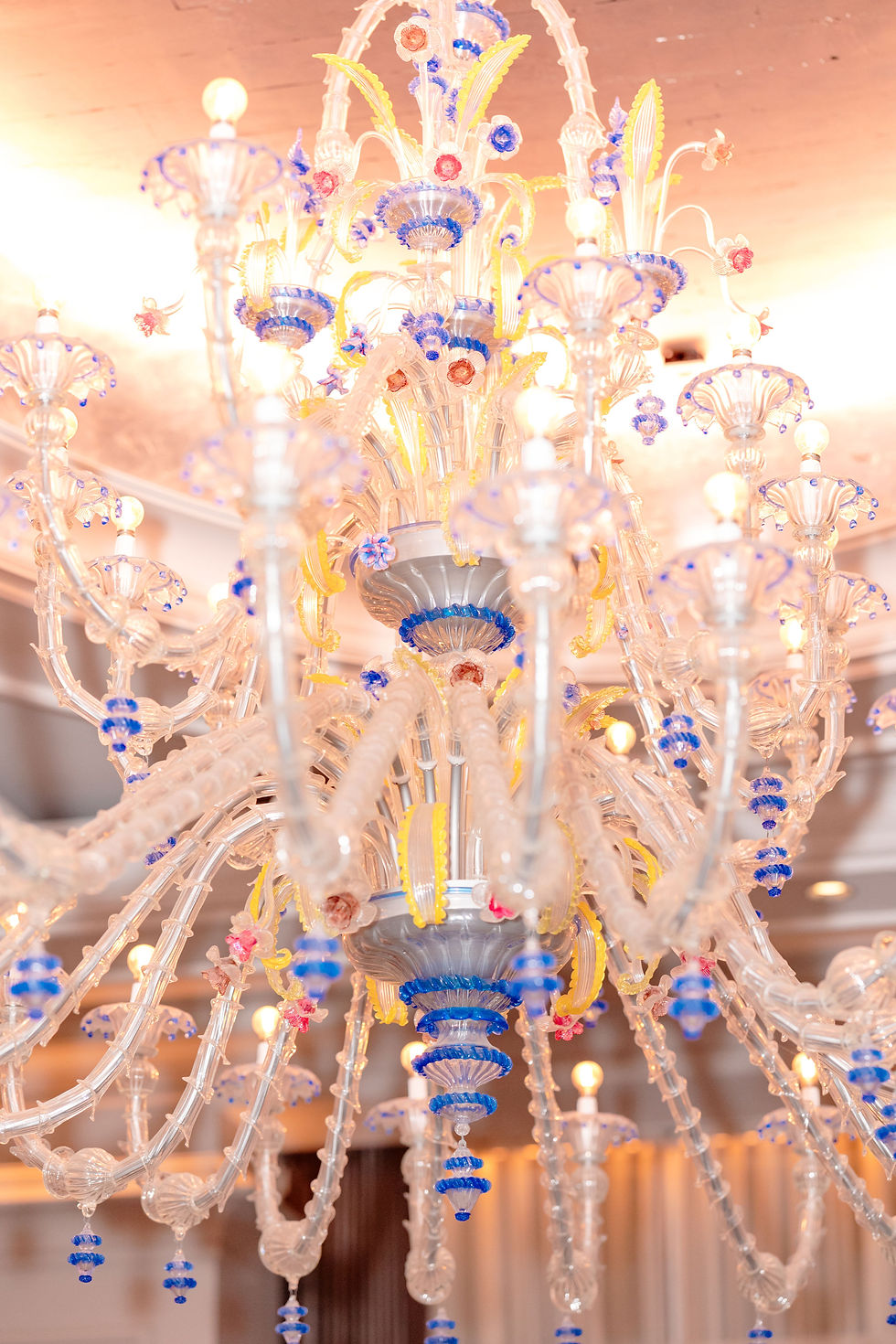 Crystal chandelier at the Grand Bohemian Hotel, an art-filled wedding venue in Uptown Charlotte NC