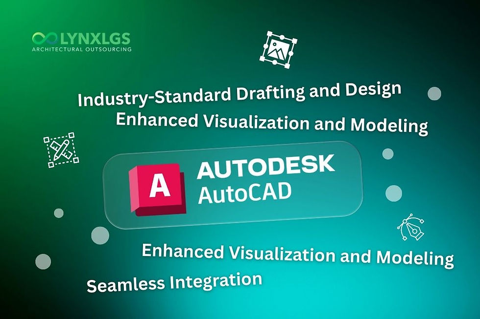 Green gradient background with Autodesk AutoCAD logo. Text reads: Industry-Standard Drafting, Enhanced Visualization, Seamless Integration.