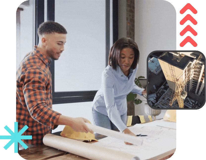 Animated visual of architecture project stages from design to delivery – architectural outsourcing process by LynxPros