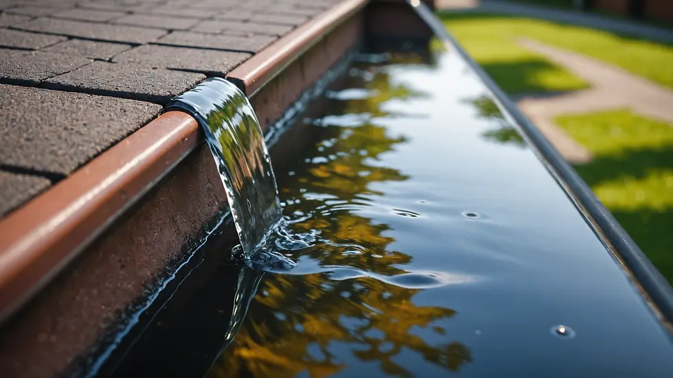 Close-up view of a clean gutter with water flowing smoothly