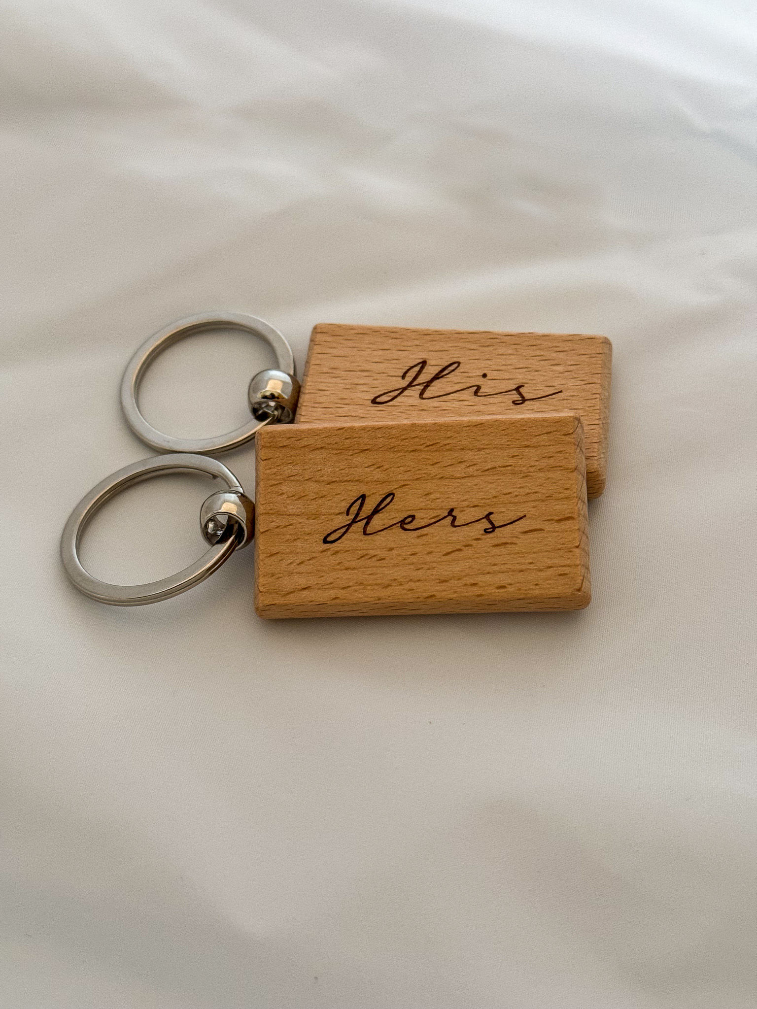 Personalised Couples Wooden Keyring Set