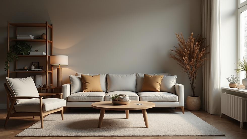 Close-up view of a sober living home common room with comfortable seating
