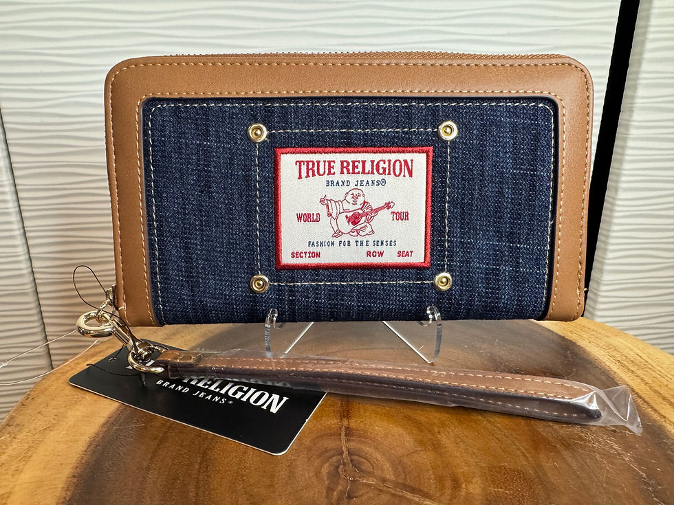 Thumbnail: True Religion Women's Brown/Blue Zip-Around Wallet with Logo, Zipper, Card Slots