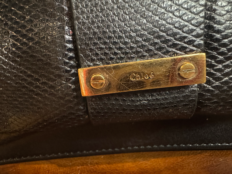 Thumbnail: Chloe Black Leather Bow Clutch with Gold Chain Detail