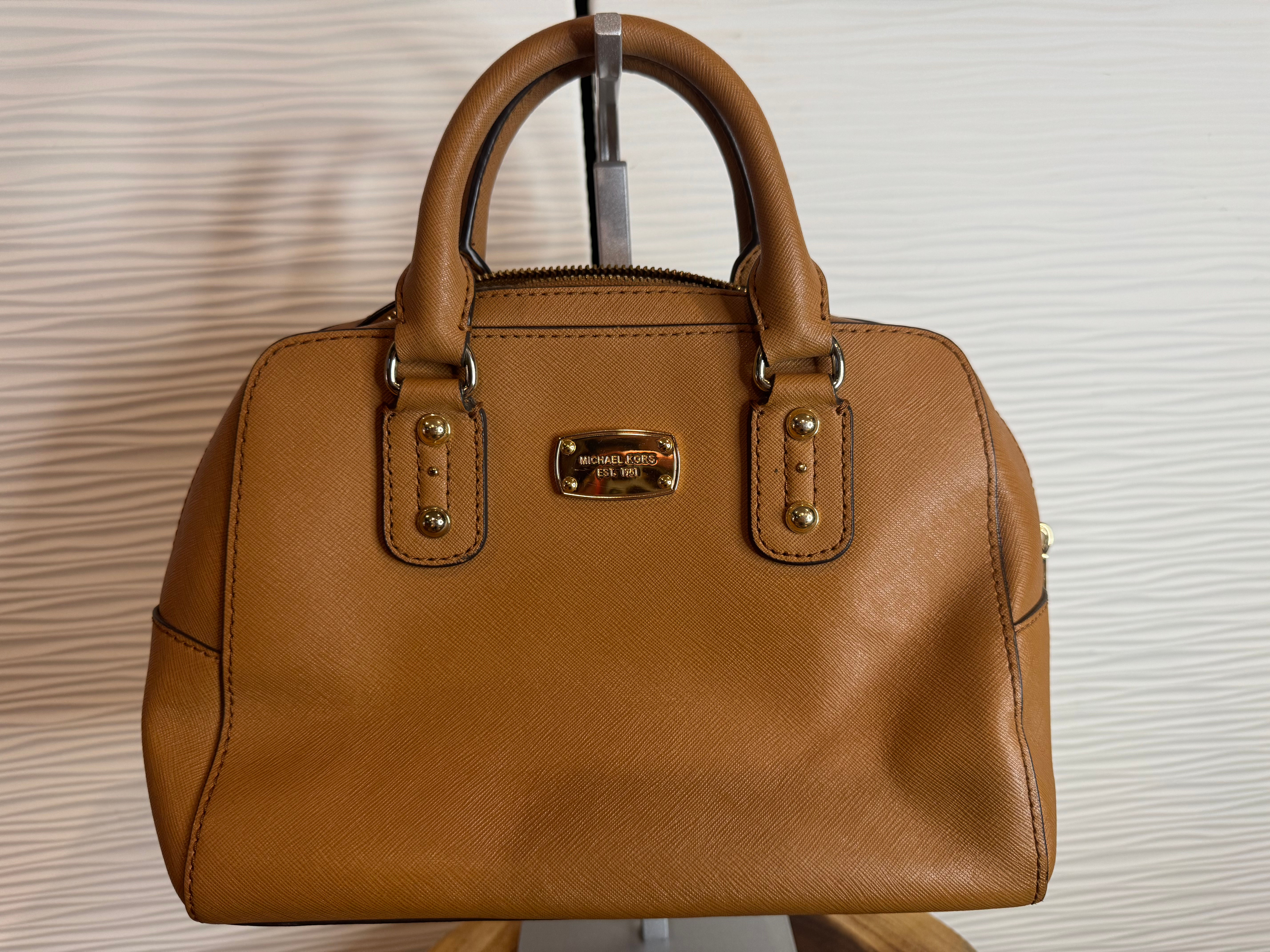 Michael Kors Sutton Leather Medium Satchel Handbag-Luggage/Brown