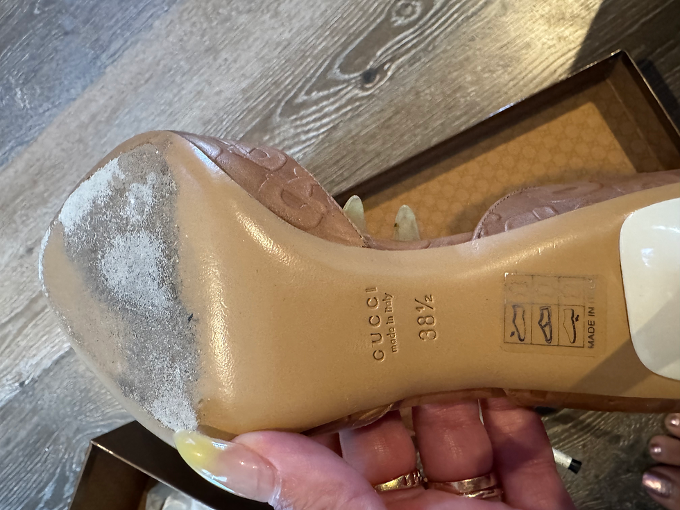 Thumbnail: Gucci Camel/Brown D'Orsay Stiletto Open Toe Slip on Logo Heels- Size 38.5 