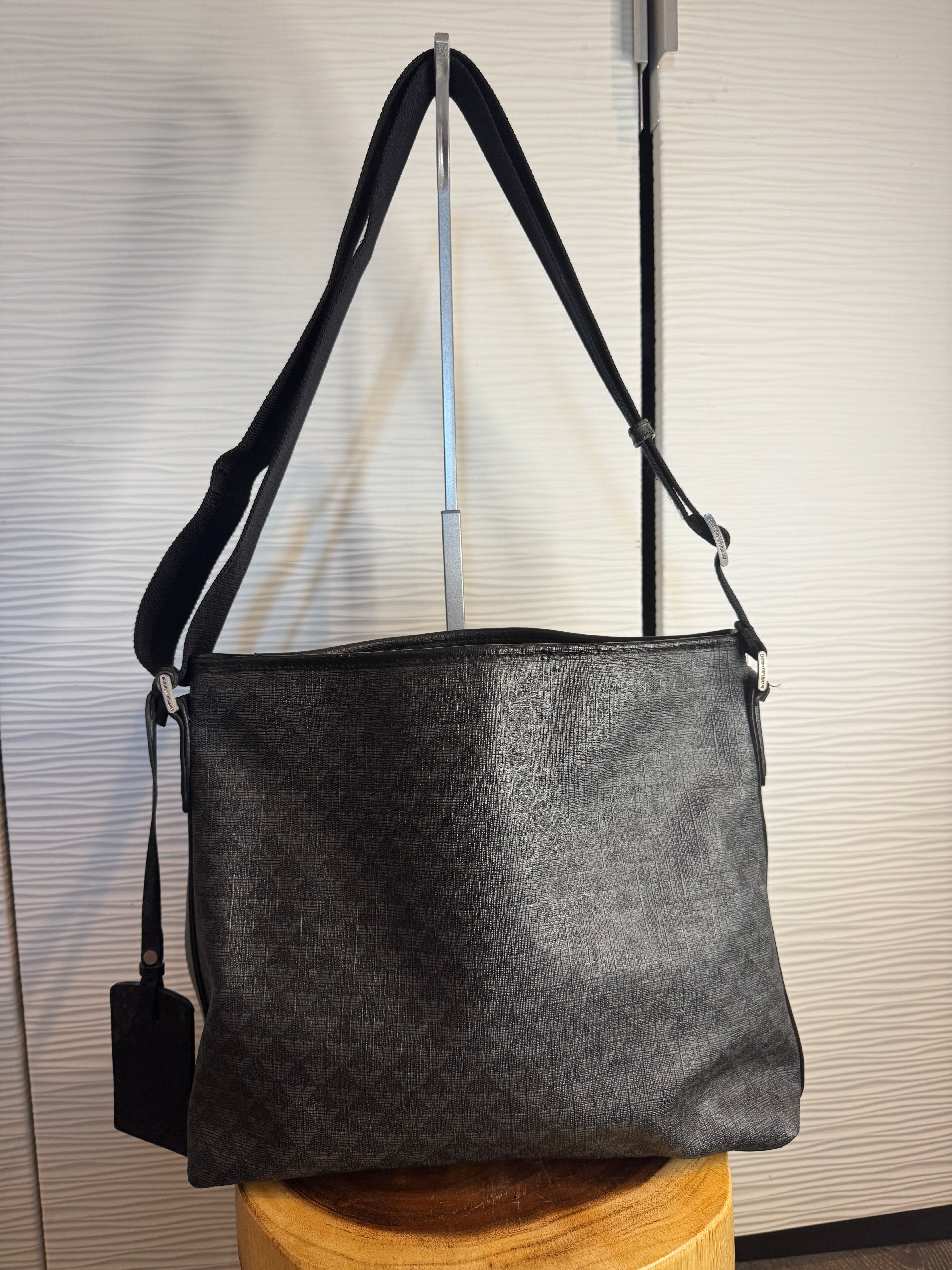 Authentic Emporio Armani Black Saffiano Crossbody Messenger Bag | Made in Italy