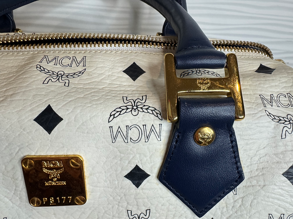 Thumbnail: MCM-Medium Boston Logo Bag- Blue/Cream 