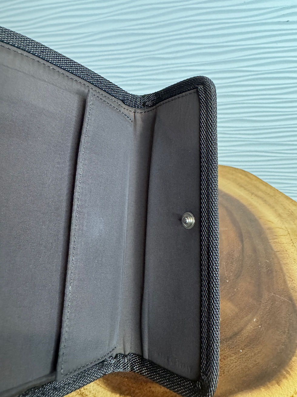 Thumbnail: Vintage 90s Miu Miu Brown Smooth Leather Trifold Wallet Canvas Trim Archival