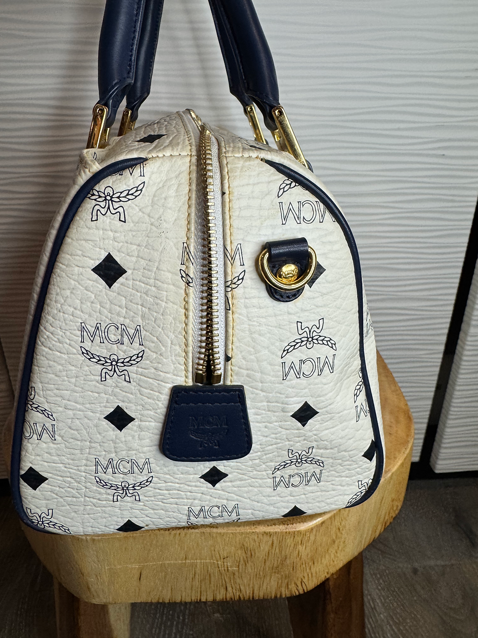 Thumbnail: MCM-Medium Boston Logo Bag- Blue/Cream 