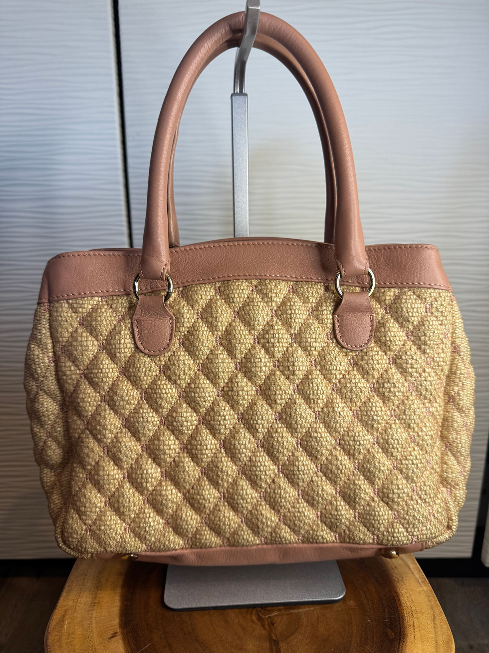 Thumbnail: RED VALENTINO Quilted Mesh And Leather Tote Bag With Double Handles.