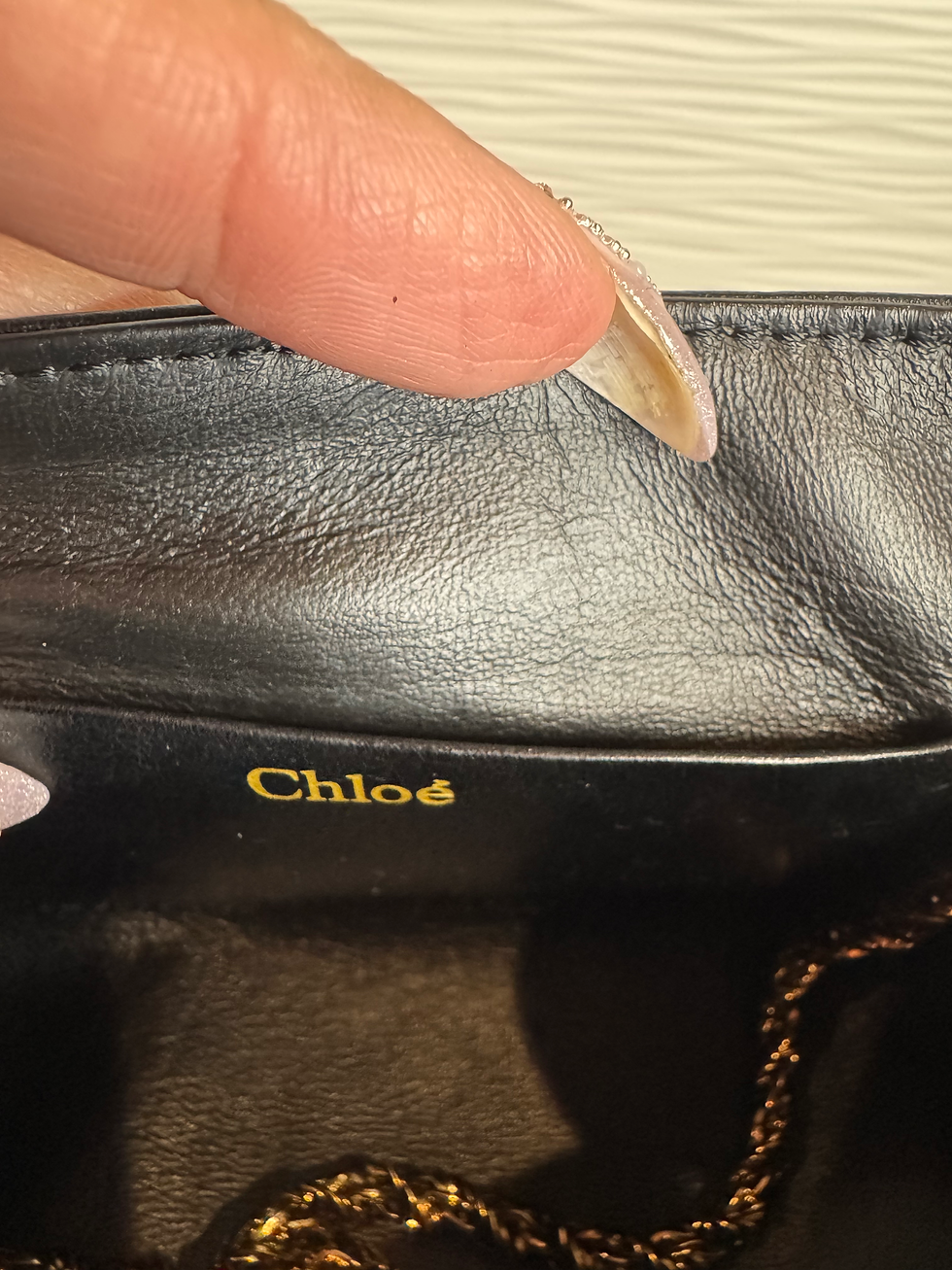 Thumbnail: Chloe Black Leather Bow Clutch with Gold Chain Detail