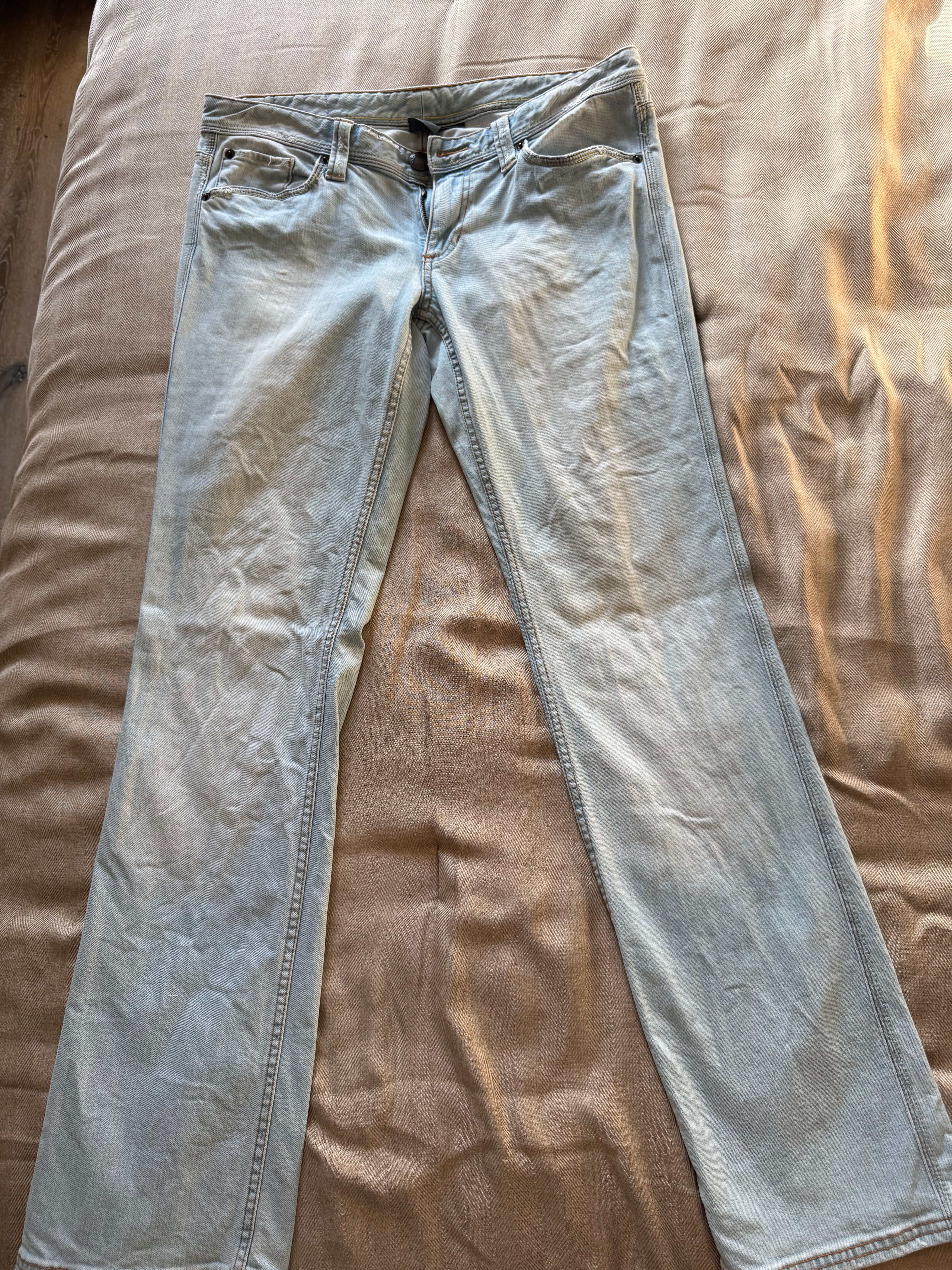 Vintage Armani Exchange Women's Light Blue Denim Straight Jeans Embroidered Logo