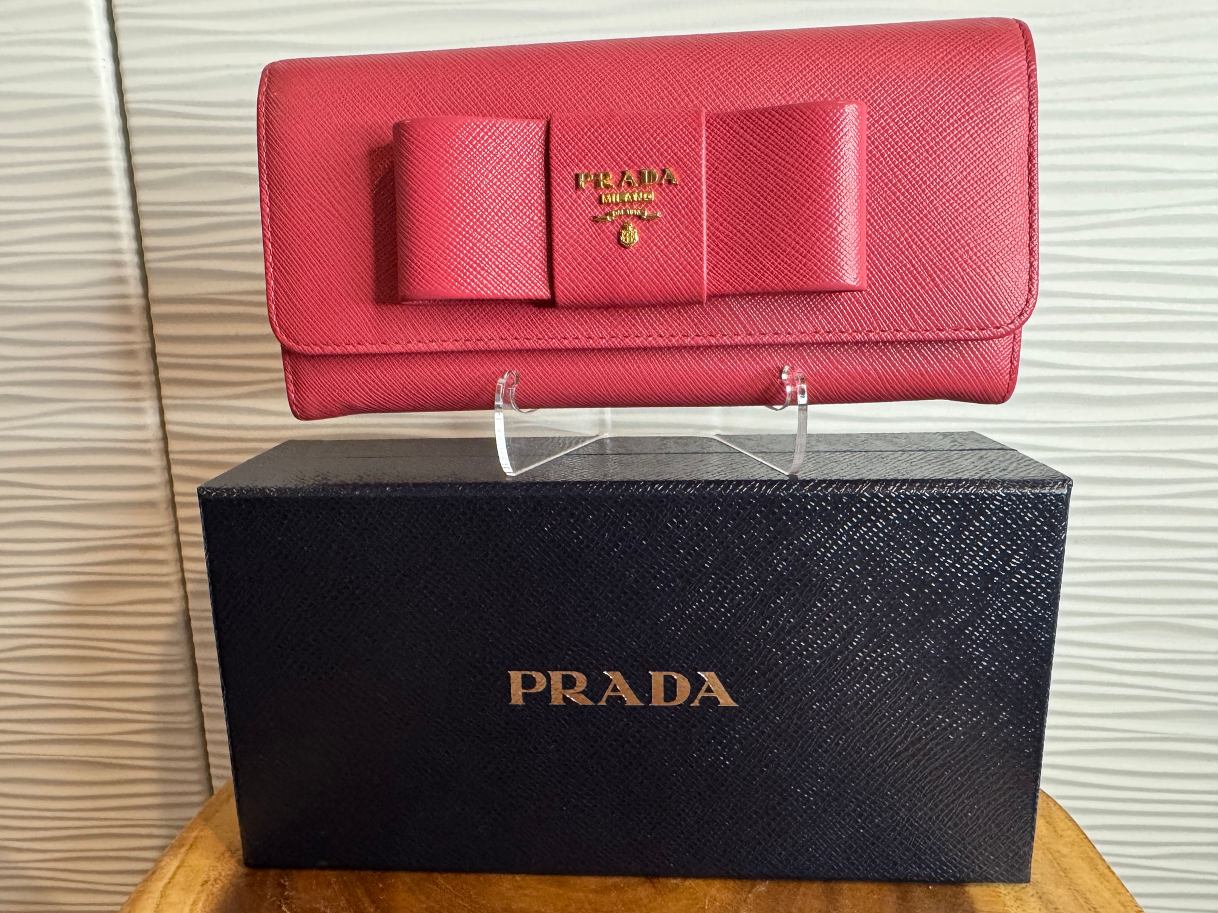 Prada Saffiano Fiocco Bow Flap Wallet – Peony Pink (Peonia)